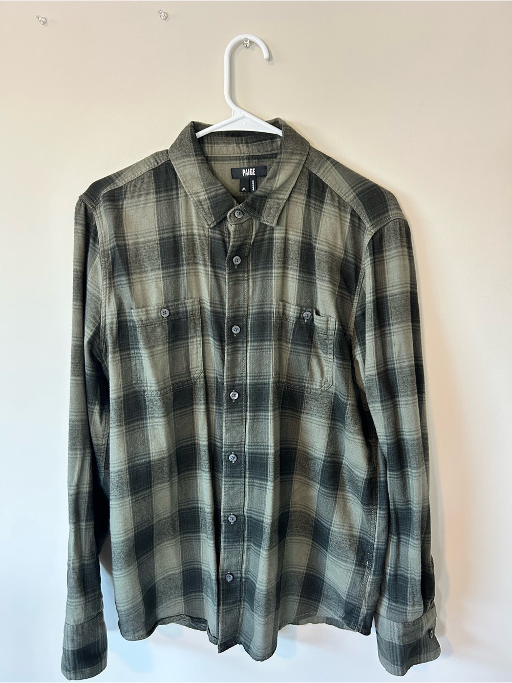 PAIGE Olive and Black Plaid Button-Down Shirt